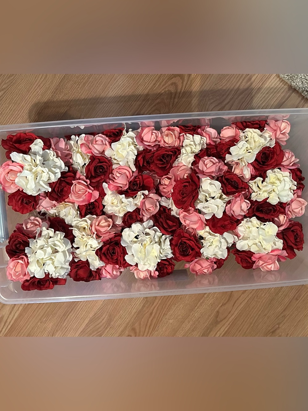 16 Pink, red and cream floral center piece arrangements used for wedding